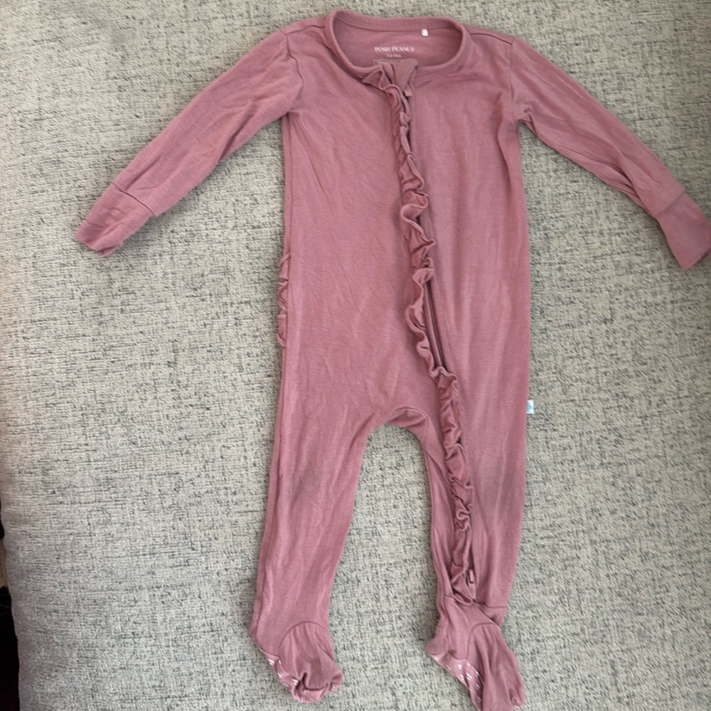 Posh Peanut Ruffled Zippered Onesie Dusty Rose